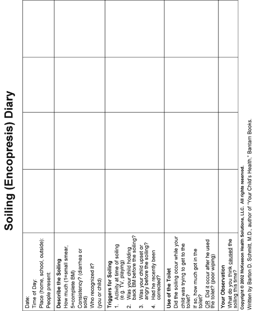 Soiling (Encopresis) Diary (chart)